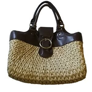 Loft Wicker Basket Woven Faux Leather Summer Purse Handbag Satchel Shoulder Bag